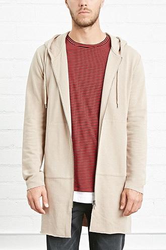 21 Men Men's Taupe Longline Raw-cut Hoodie