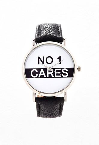 Forever21 Faux Leather Statement Watch (silver/black)