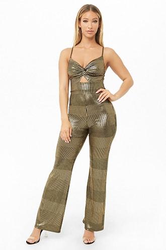 Forever21 Metallic Variegated-stripe Jumpsuit