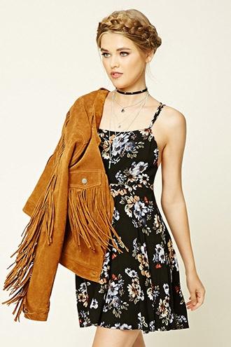 Forever21 Women's  Black & Blue Floral Print Swing Dress