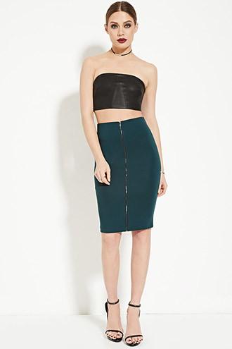 Forever21 Women's  Hunter Green Zip-front Pencil Skirt