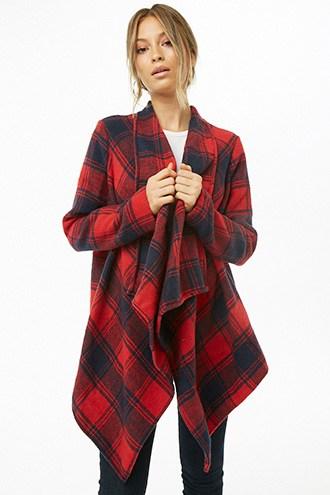 Forever21 Plaid Drape-front Cardigan
