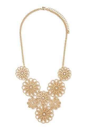 Forever21 Gold Floral Rhinestone Bib Necklace