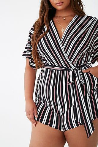 Forever21 Plus Size Striped Belted Romper