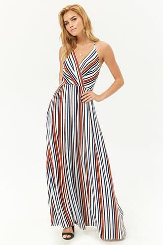 Forever21 Crepe Striped Surplice Maxi Dress