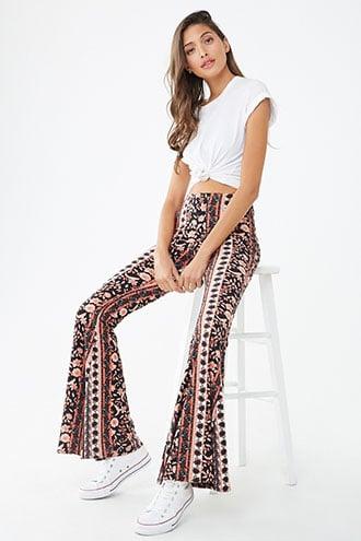Forever21 Floral Patternblock Flare Pants