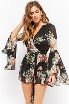 Forever21 Sheer Floral Chiffon Surplice Romper