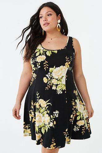 Forever21 Plus Size Sleeveless Floral Print Skater Dress