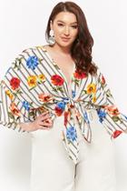 Forever21 Plus Size Floral Striped Tie-front Top