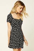 Forever21 Women's  Black & Cream Floral Print Mini Dress