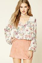 Forever21 Women's  Floral Print Tie-front Top