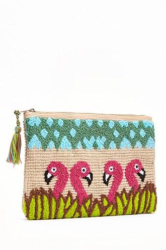 Forever21 Embroidered Flamingo Clutch