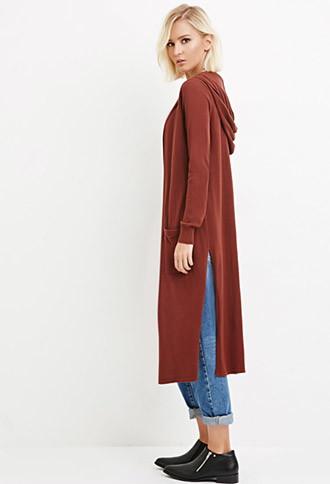 Forever21 Women's  Hooded Longline Cardigan (rust)