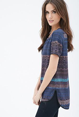 Love21 Striped Tribal Print Blouse
