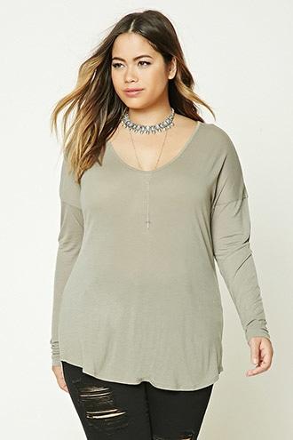 Forever21 Plus Women's  Khaki Plus Size Slub Knit Top