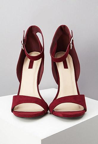 Forever21 Women's  Faux Suede Ankle Strap Sandals (wine)