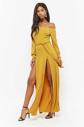 Forever21 Off-the-shoulder Maxi Skort Romper