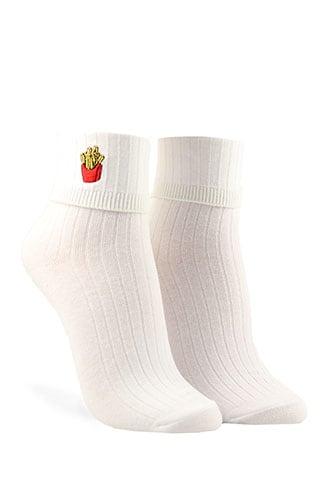Forever21 Embroidered French Fry Crew Socks