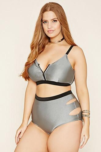 Forever21 Plus Women's  Grey & Black Plus Size Cutout Bikini Bottoms