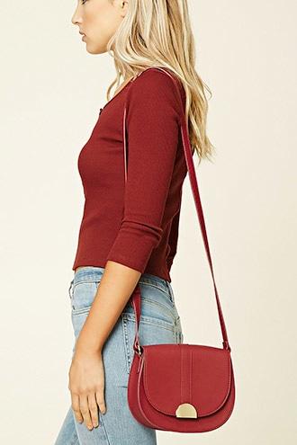 Forever21 Burgundy Faux Leather Saddle Crossbody