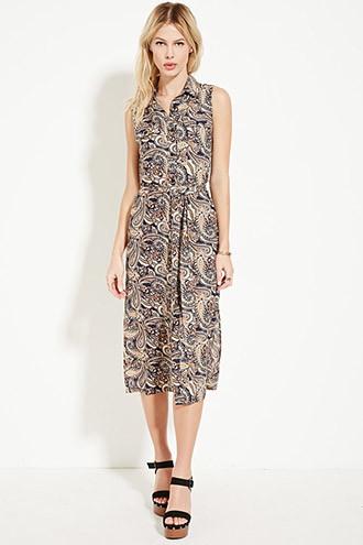 Forever21 Women's Buttoned Paisley Midi Dress