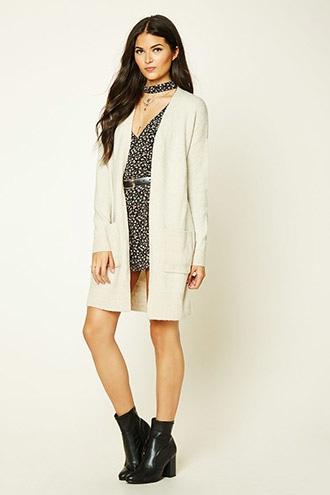 Love21 Women's  Oatmeal Contemporary Longline Cardigan
