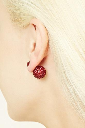 Forever21 Burgundy Faux Gem Globe Dual Studs