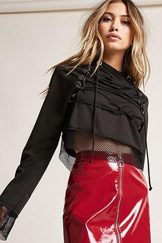 Forever21 Mesh Lace-up Cropped Hoodie