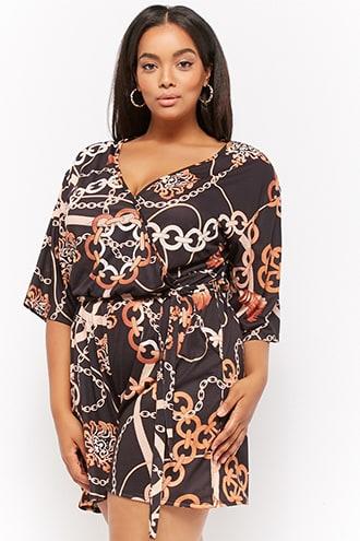 Forever21 Plus Size Pink Clove Chain & Rope Print Surplice Romper