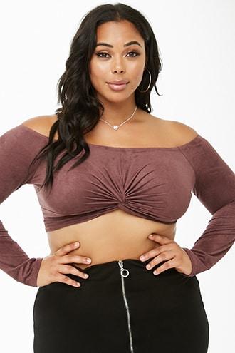 Forever21 Plus Size Faux Suede Twist-front Crop Top