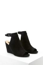 Forever21 Women's  Black Faux Suede Ankle-strap Wedges