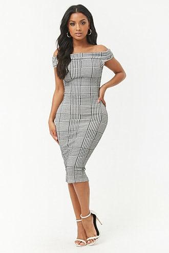 Forever21 Off-the-shoulder Glen Plaid Dress