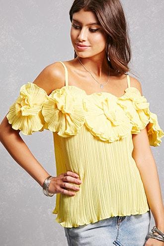 Forever21 Pleated Floral Ruffle Cami