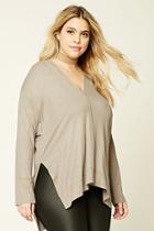 Forever21 Plus Women's  Taupe Plus Size Ribbed Hooded Top