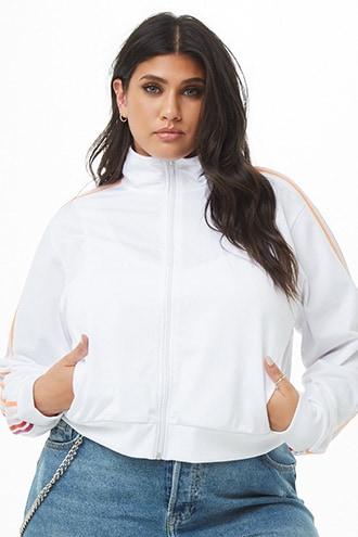 Forever21 Plus Size Active Striped-trim Funnel Neck Jacket