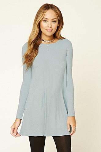 Forever21 Women's  Dusty Blue Ribbed Knit Swing Dress