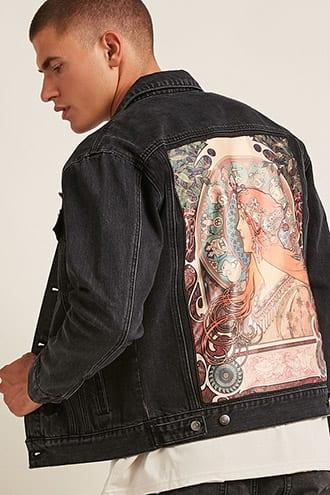 Forever21 Alphonse Mucha Graphic Denim Jacket