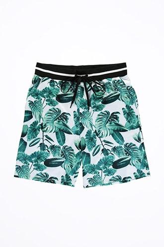 Forever21 Palm Leaf Striped-trim Drawstring Shorts
