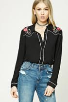 Forever21 Floral Embroidered Collar Shirt