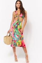 Forever21 Abstract Watercolor Crop Top & Fluted Skirt Set