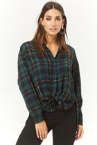 Forever21 Plaid Chiffon Popover Tie-front Top