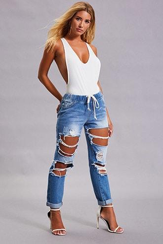 Forever21 12x12 Distressed Denim Joggers