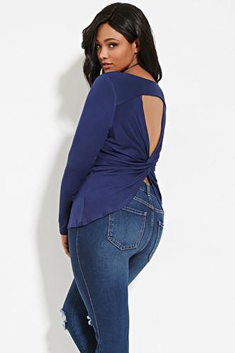 Forever21 Plus Women's  Navy Plus Size Twist-back Cutout Top