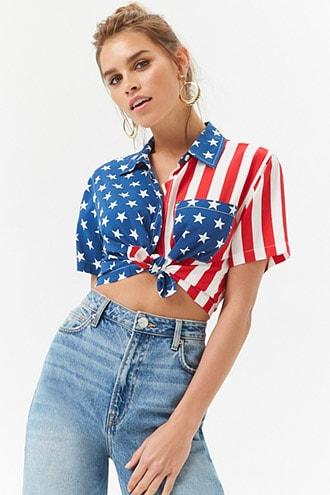 Forever21 American Flag Print Boxy Shirt