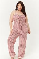 Forever21 Plus Size Ribbed Striped Ruched Cutout Palazzo Jumpsuit
