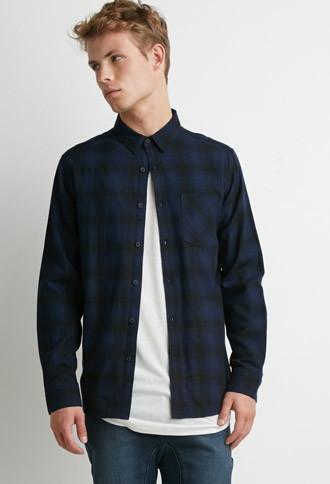 21 Men Men's  Plaid Flannel Shirt (navy/black)