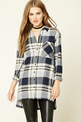 Forever21 Women's Longline Plaid Flannel Shirt