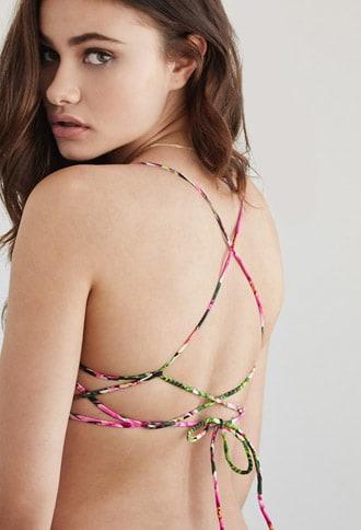 Forever21 Tropical Print Lace-up Bikini Top