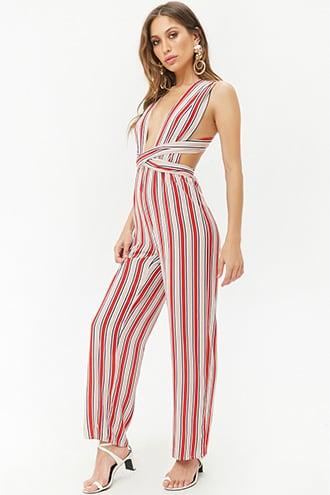 Forever21 Multicolor Striped Wraparound Jumpsuit