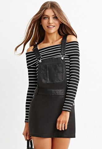 Forever21 Women's  Faux Leather Overall Dress